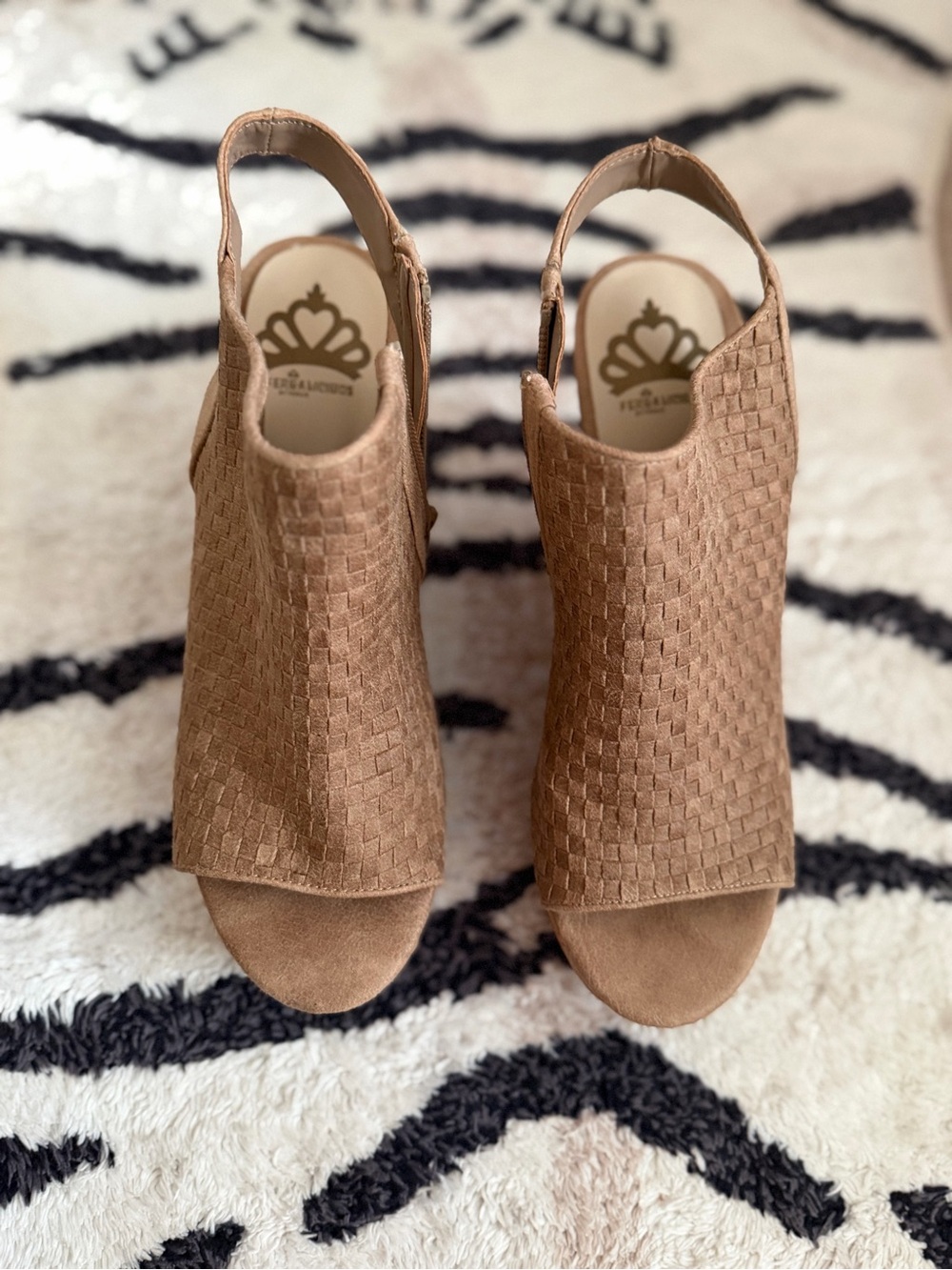 Fergalicious Tan Woven Open-Toe Slingback Mules
